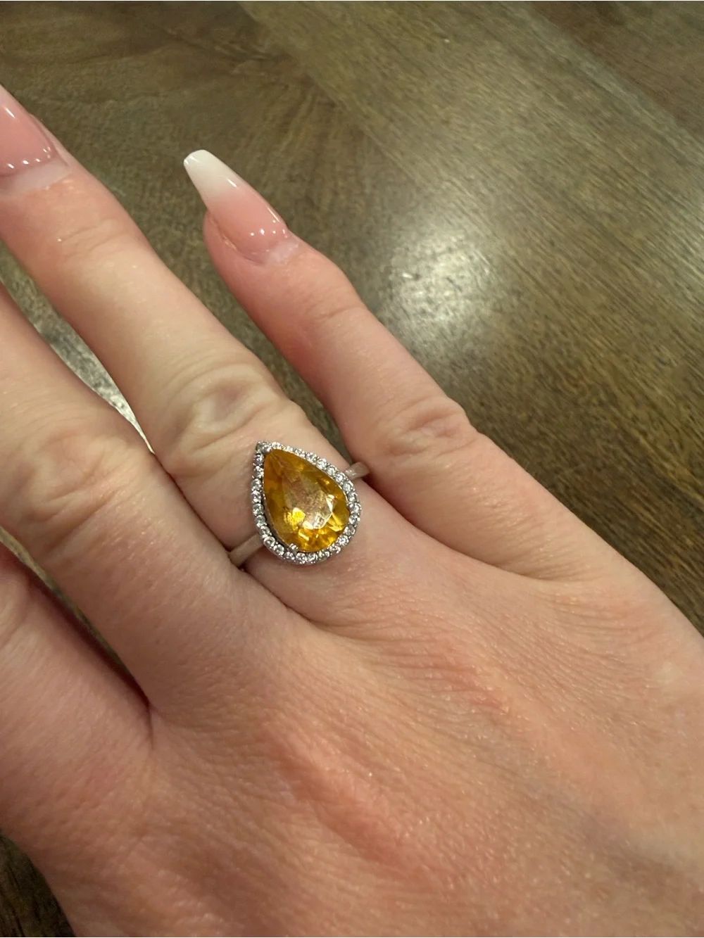 Teardrop Citrine Halo Ring in 925 Sterling Silver size 6.5